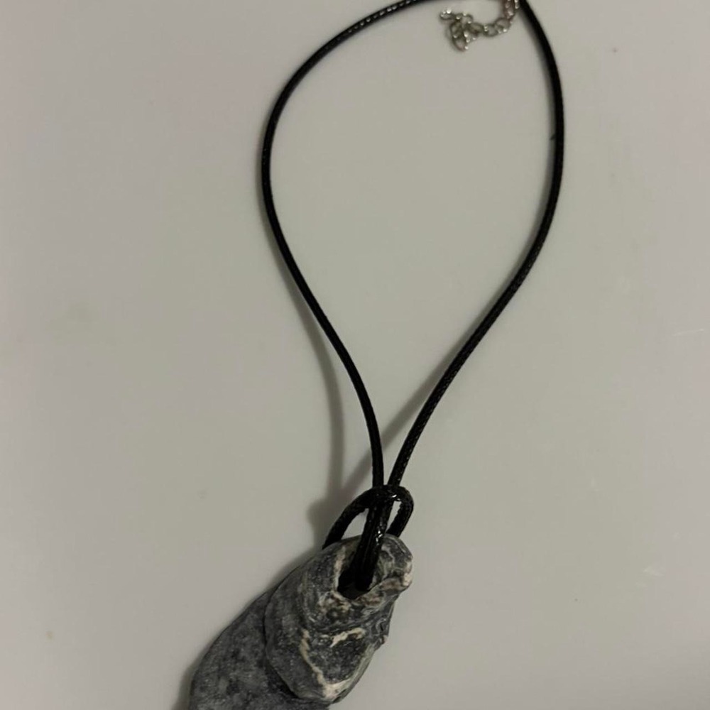 Mens Minimalist Shell Pendant Necklace Natural Stone Black Cord Surfer Jewelry